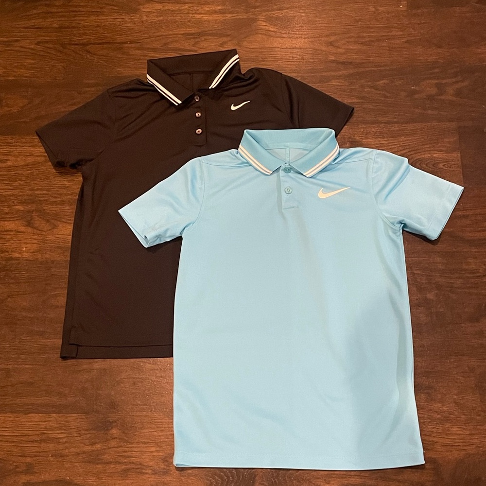 Nike Black and Blue Polo Shirts